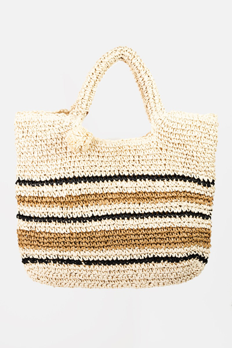 Women Fame Striped Straw Braided Tote Bag nicholesgifts