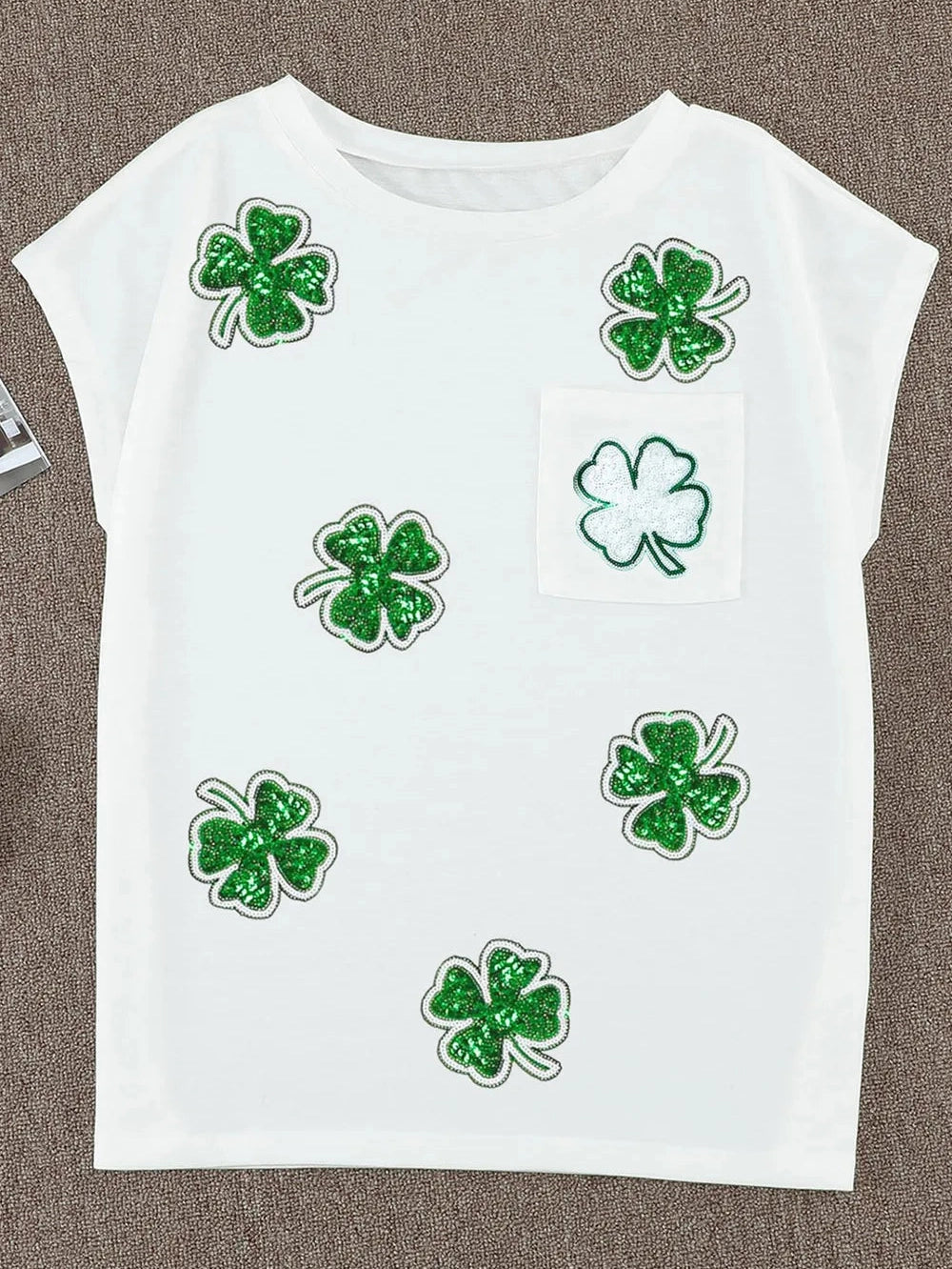 Sequin Lucky Clover Boat Neck T-Shirt nicholesgifts