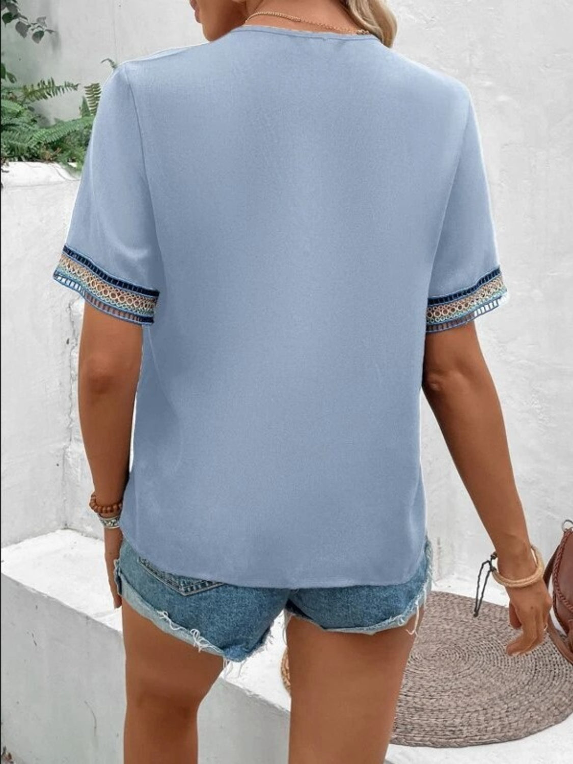 Full Size V-Neck Short Sleeve Blouse nicholesgifts