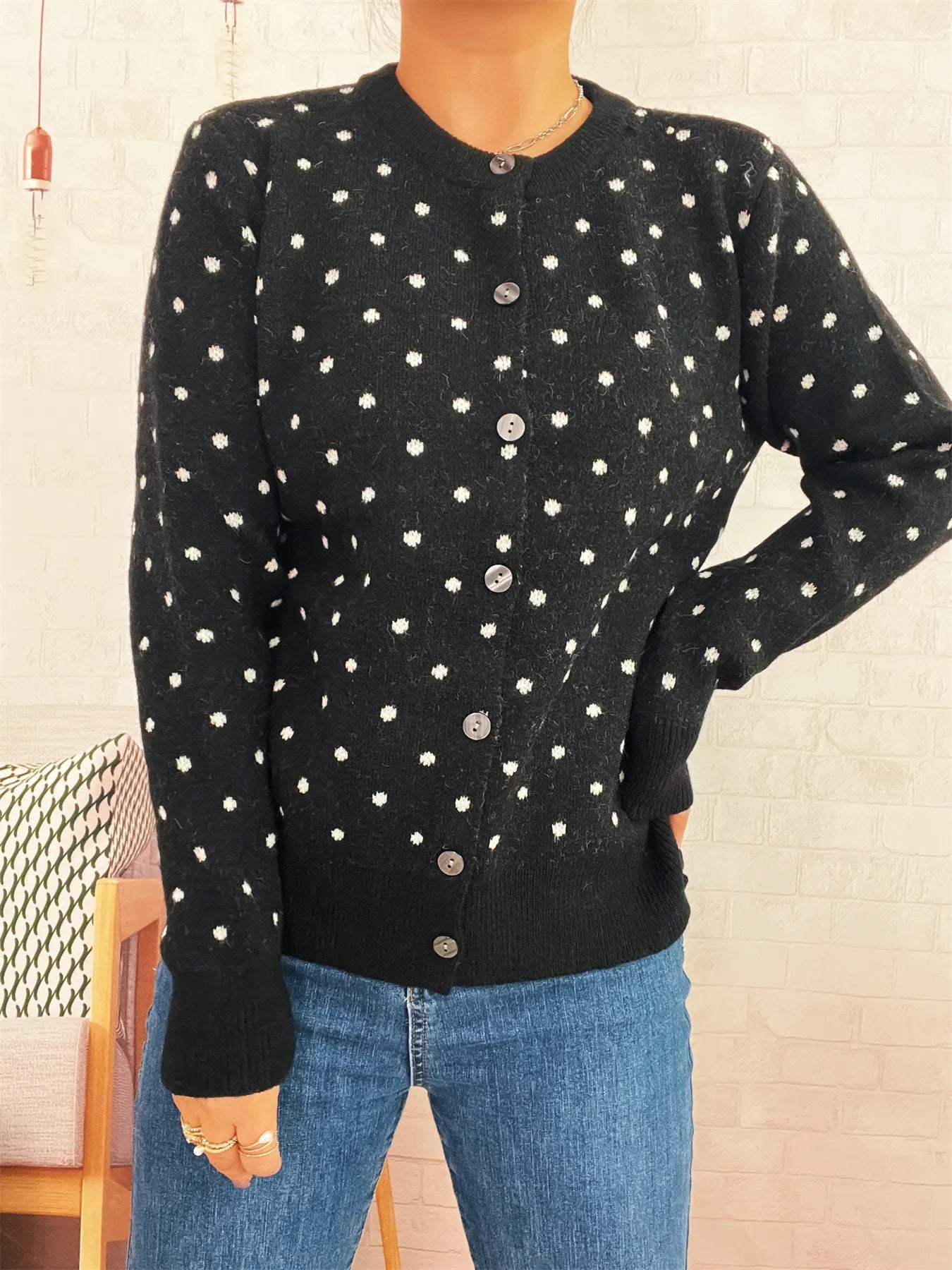 Polka Dot Button-Up Cardigan