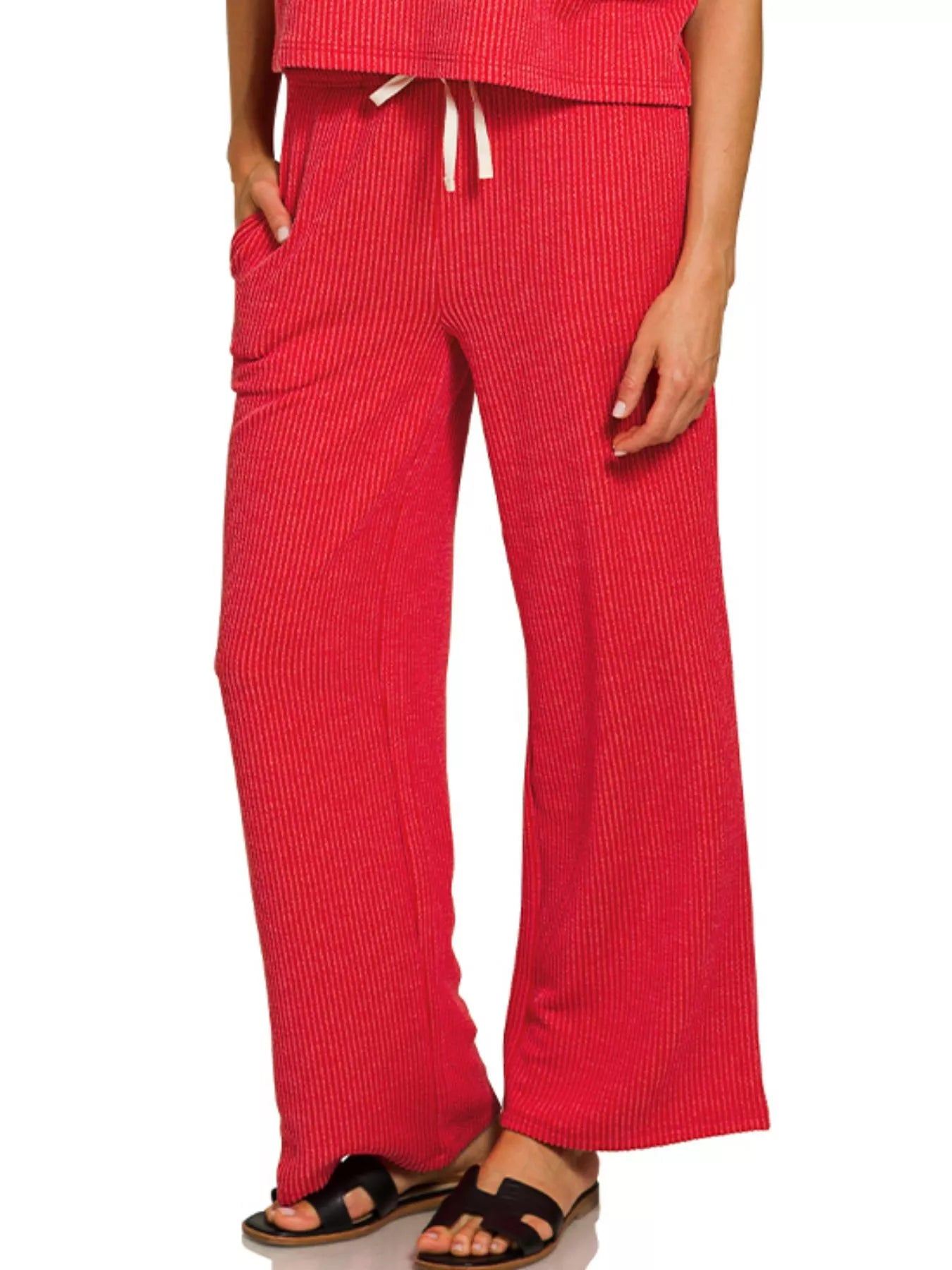 Zenana Raised Rib Short Sleeve Tee & Pants Set Trendsi