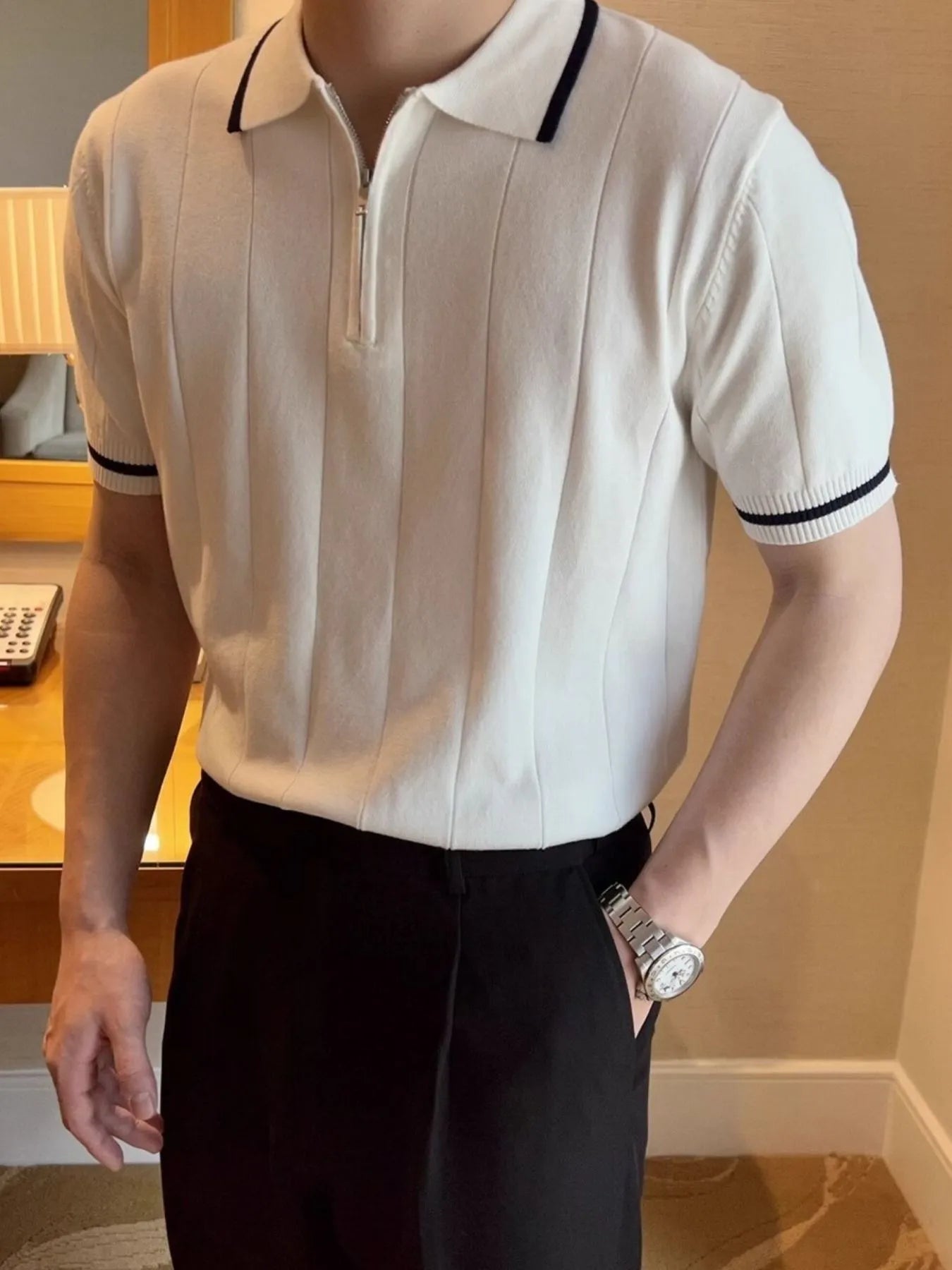 Men's Full Size Classic Zip Collar Short Sleeve Polo Shirt Plus Size NicholesGifts
