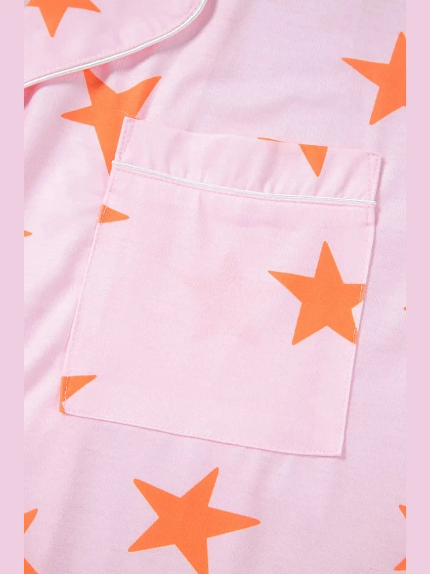 Star Print Short Sleeve Shirt and Shorts Set nicholesgifts