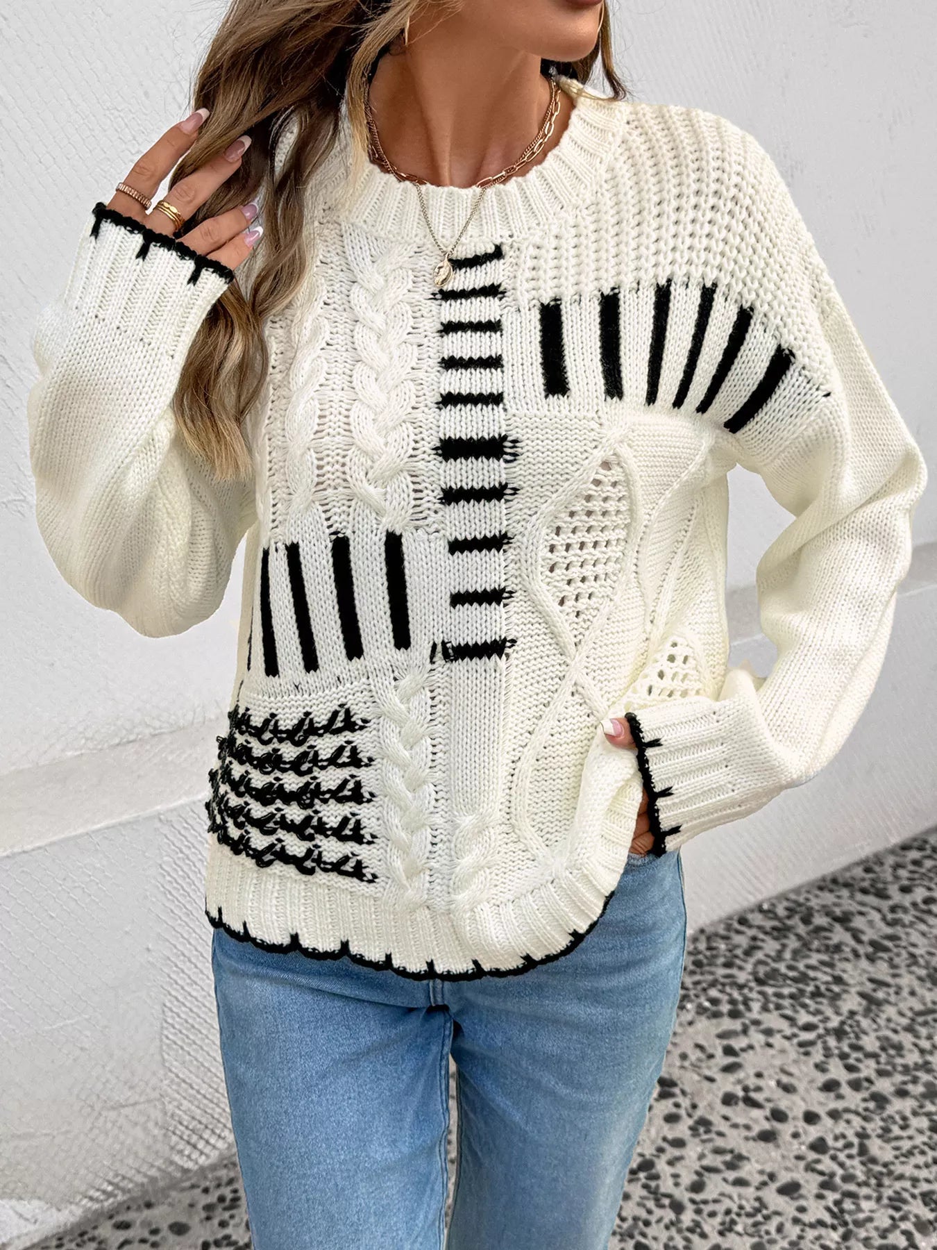 Cable Knit Round Neck Sweater