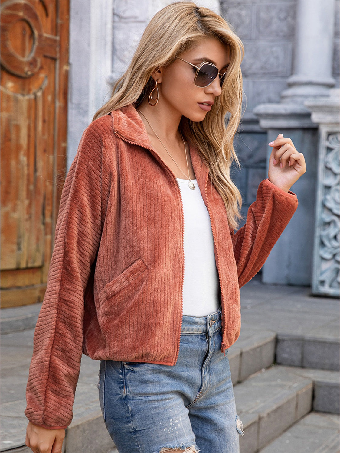 Ivy Lane Zip-Up Collared Jacket with Pockets nicholesgifts