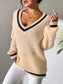 Contrast Trim V-Neck Long Sleeve Sweater nicholesgifts