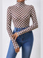 Checkered Turtleneck Long Sleeve Bodysuit nicholesgifts