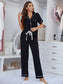 Contrast Piping Lapel Collar Short Sleeve Top and Pants Pajama Set nicholesgifts