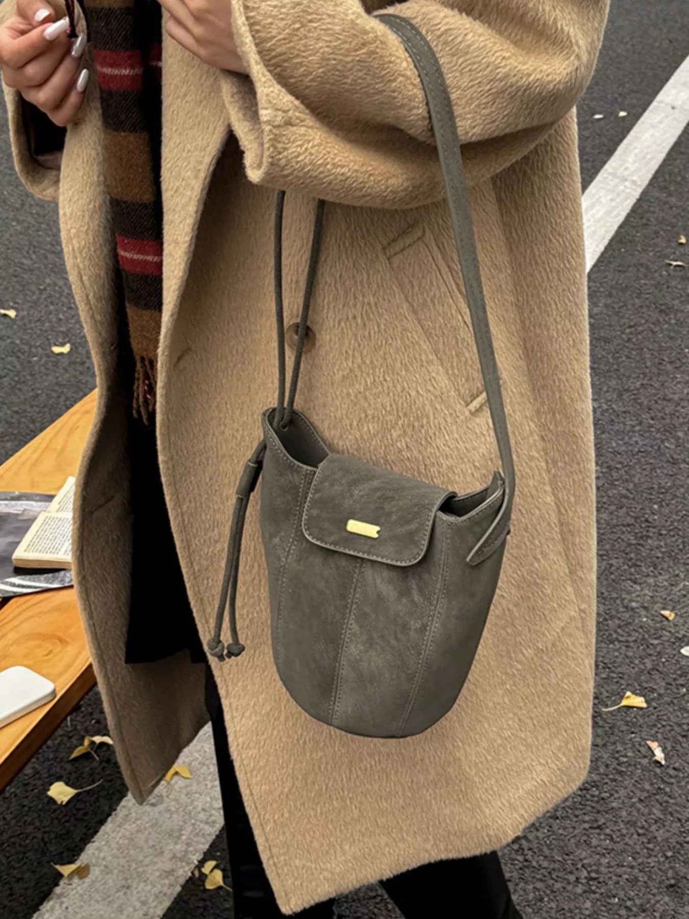 Vintage Suede Bucket Shoulder Bag nicholesgifts