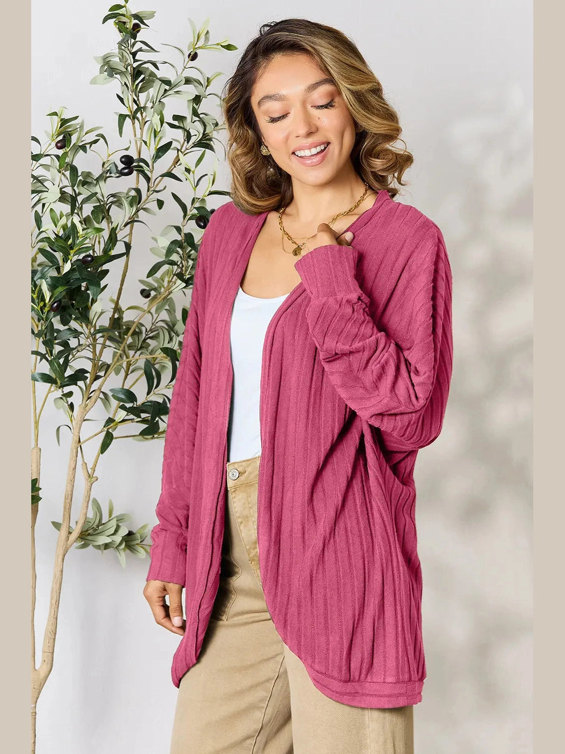 Women Basic Bae Full Size Ribbed Cocoon Cardigan nicholesgifts