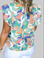 Ruffled Printed Notched Cap Sleeve Blouse nicholesgifts