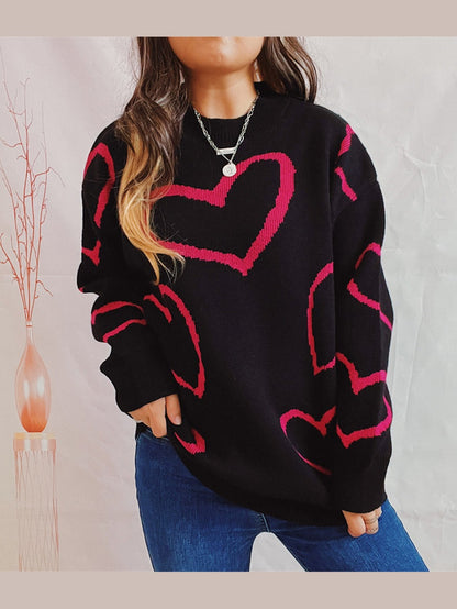 Heart Pattern Long Sleeve Sweater nicholesgifts