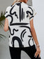 Women Printed Notched Short Sleeve Blouse nicholesgifts