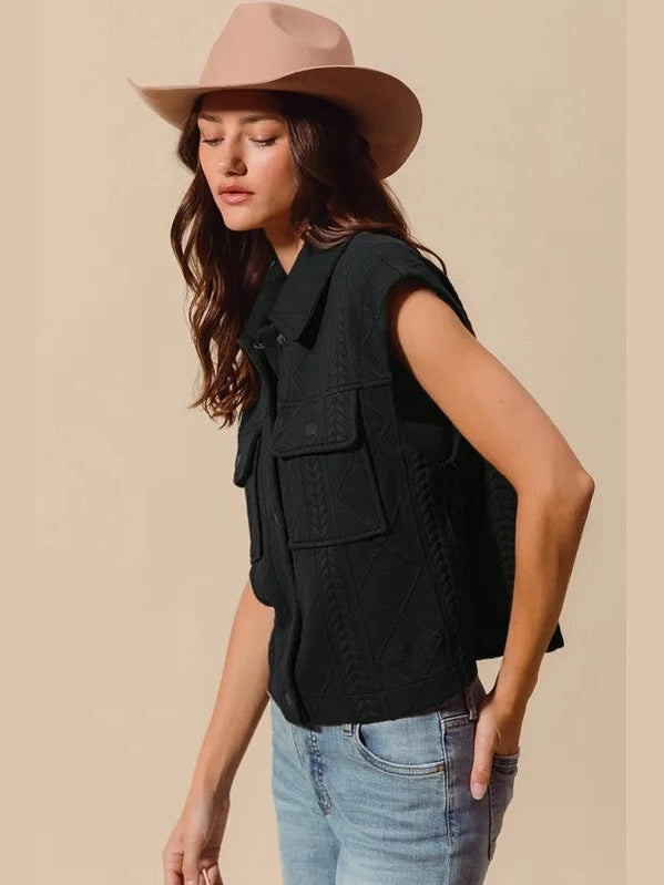 SO ME Cable Quilting Stitch Button Up Knit Vest nicholesgifts