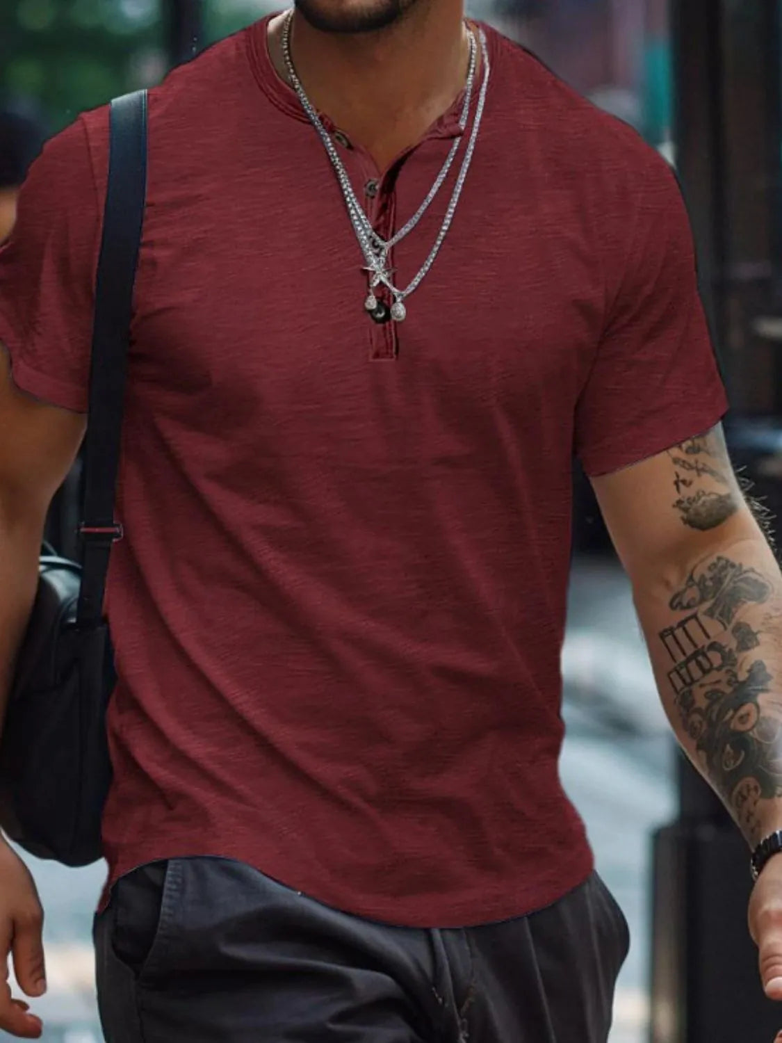 Men's Full Size Button Henley Collar Polo Shirt Plus Size NicholesGifts