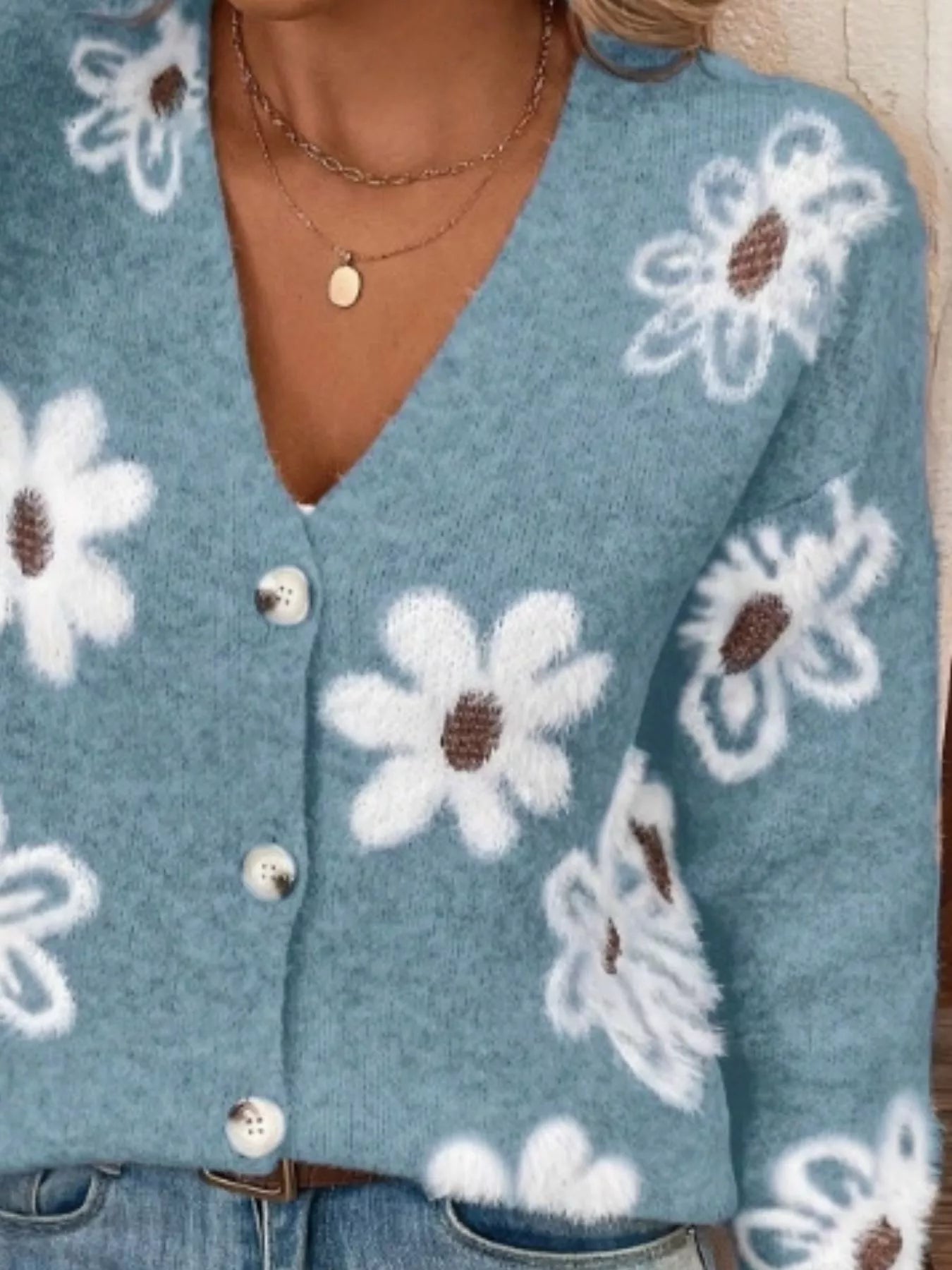Floral Print Button-Up Knit Cardigan nicholesgifts