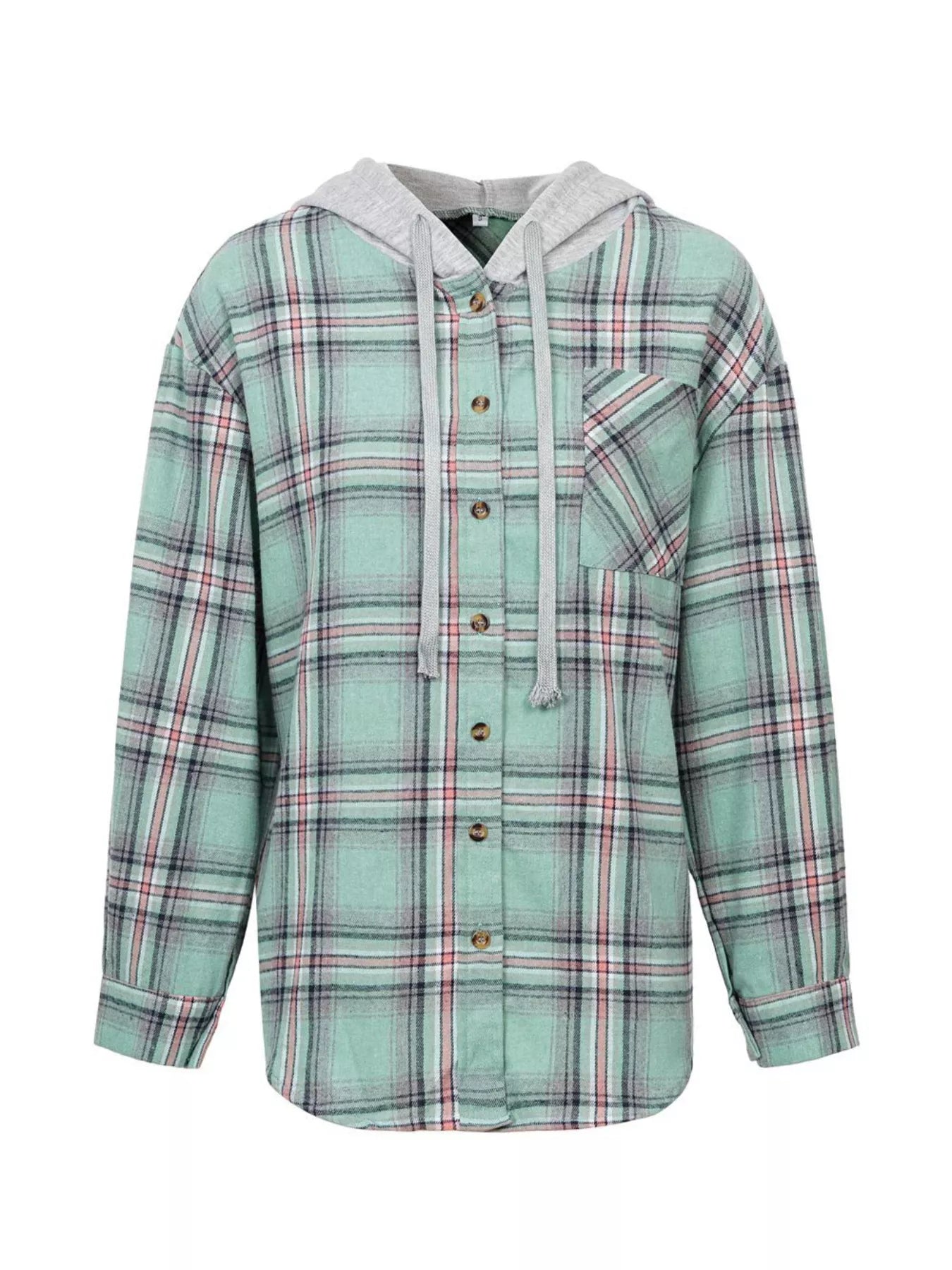 Plaid Button-Up Hooded Shirt NicholesGifts