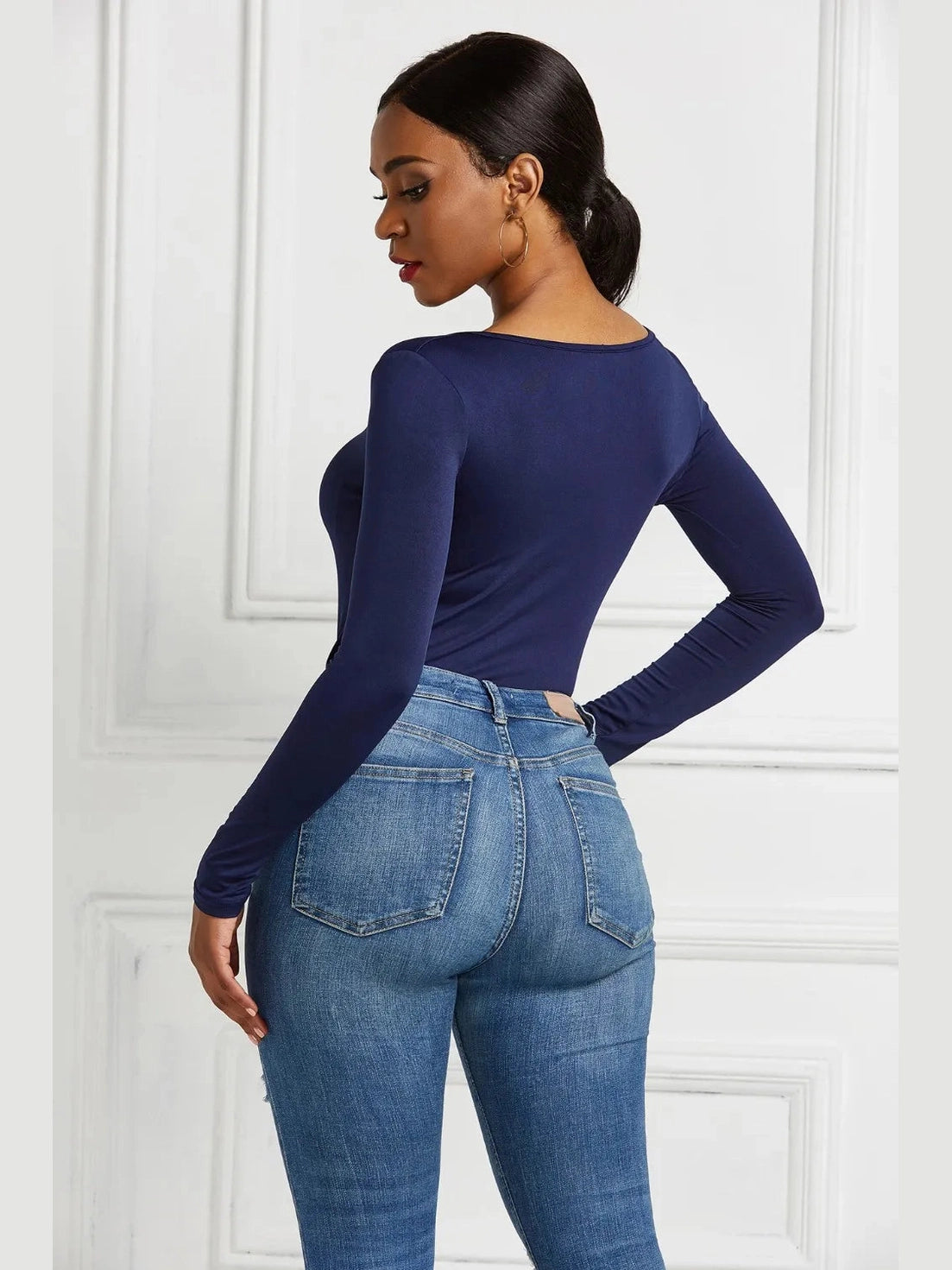 Half Zip Scoop Neck Long Sleeve Bodysuit nicholesgifts