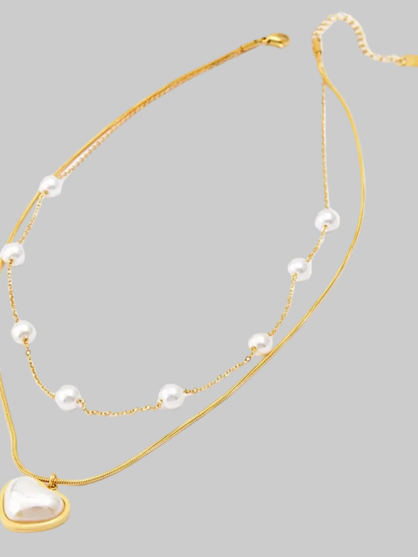 Women 18K Gold-Plated Double Layered Heart Necklace Gift For Valentine's Day nicholesgifts