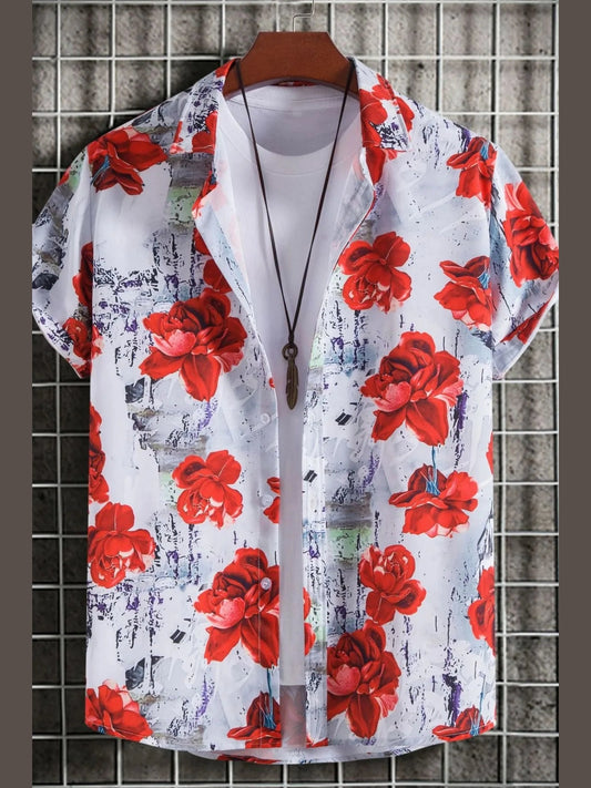 Men's Floral Print Short Sleeve Shirt Trendsi
