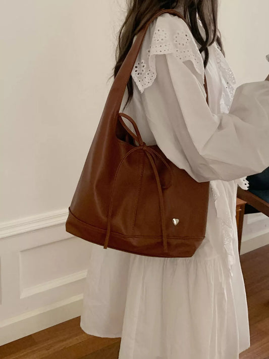 Leather Tied Shoulder Bag nicholesgifts
