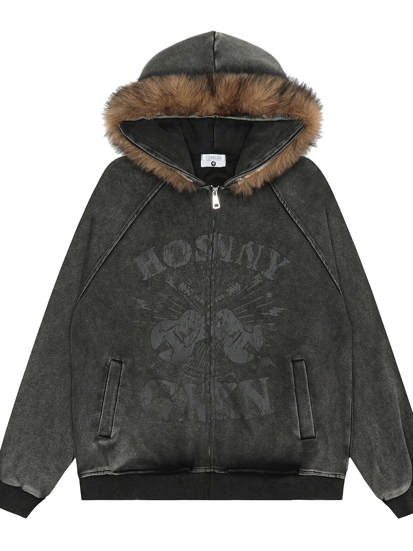 Men's Zip-Up Hoodie with Faux Fur Trim Trendsi