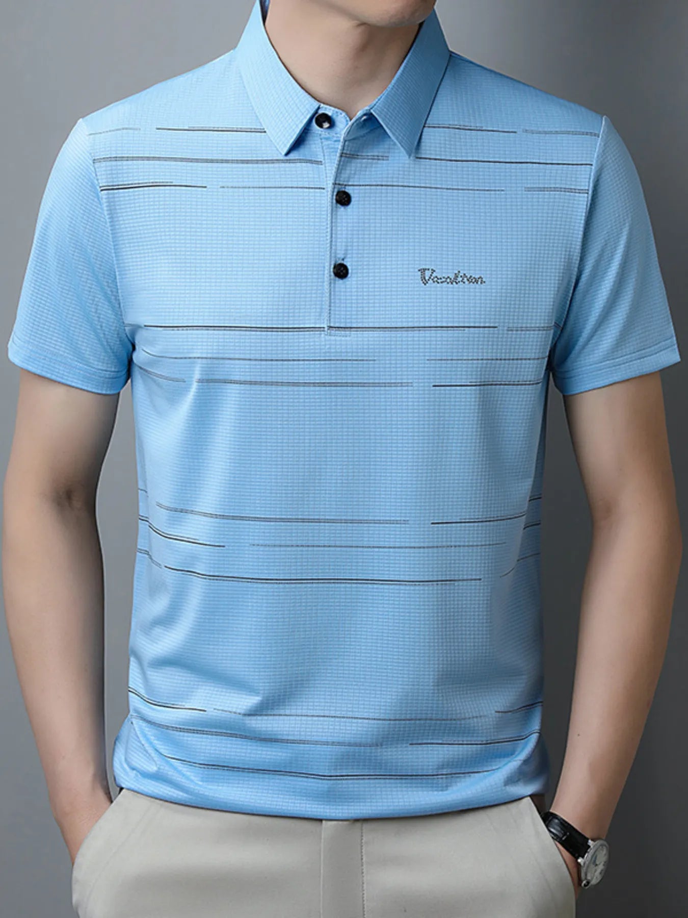 Men's Plus Size Classic Striped Quick-Dry Polo Shirt NicholesGifts