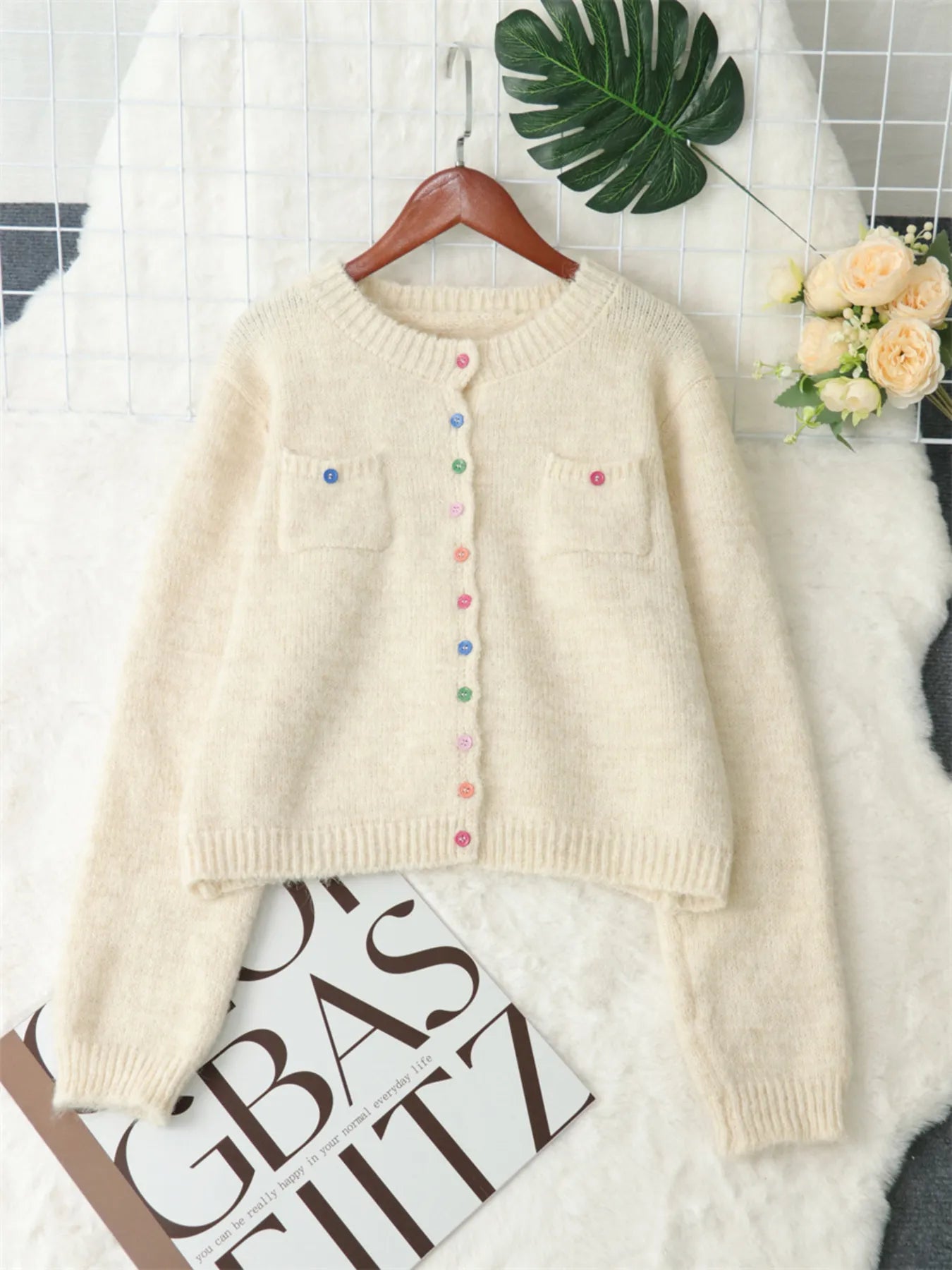 Button-Up Ribbed Hem Cardigan with Chest Pocket