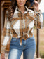 Women Full Size Pocketed Plaid Collared Neck Shacket nicholesgifts