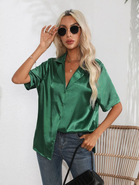 Button Down Short Sleeve Shirt Trendsi
