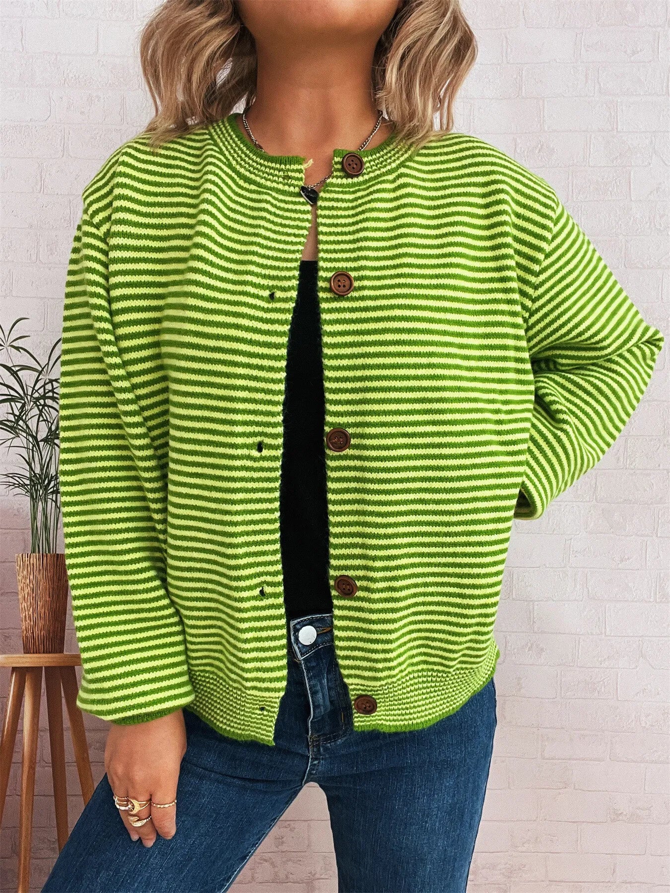 Striped Button Up Long Sleeve Cardigan NicholesGifts