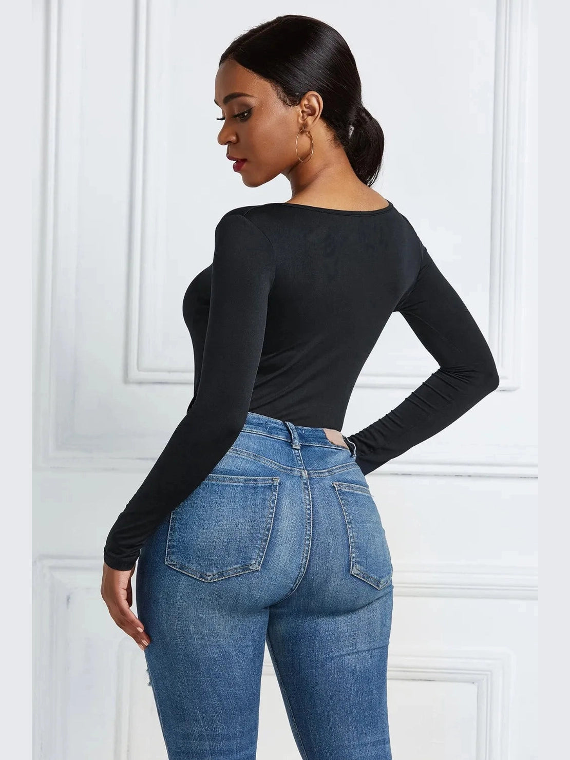 Half Zip Scoop Neck Long Sleeve Bodysuit nicholesgifts