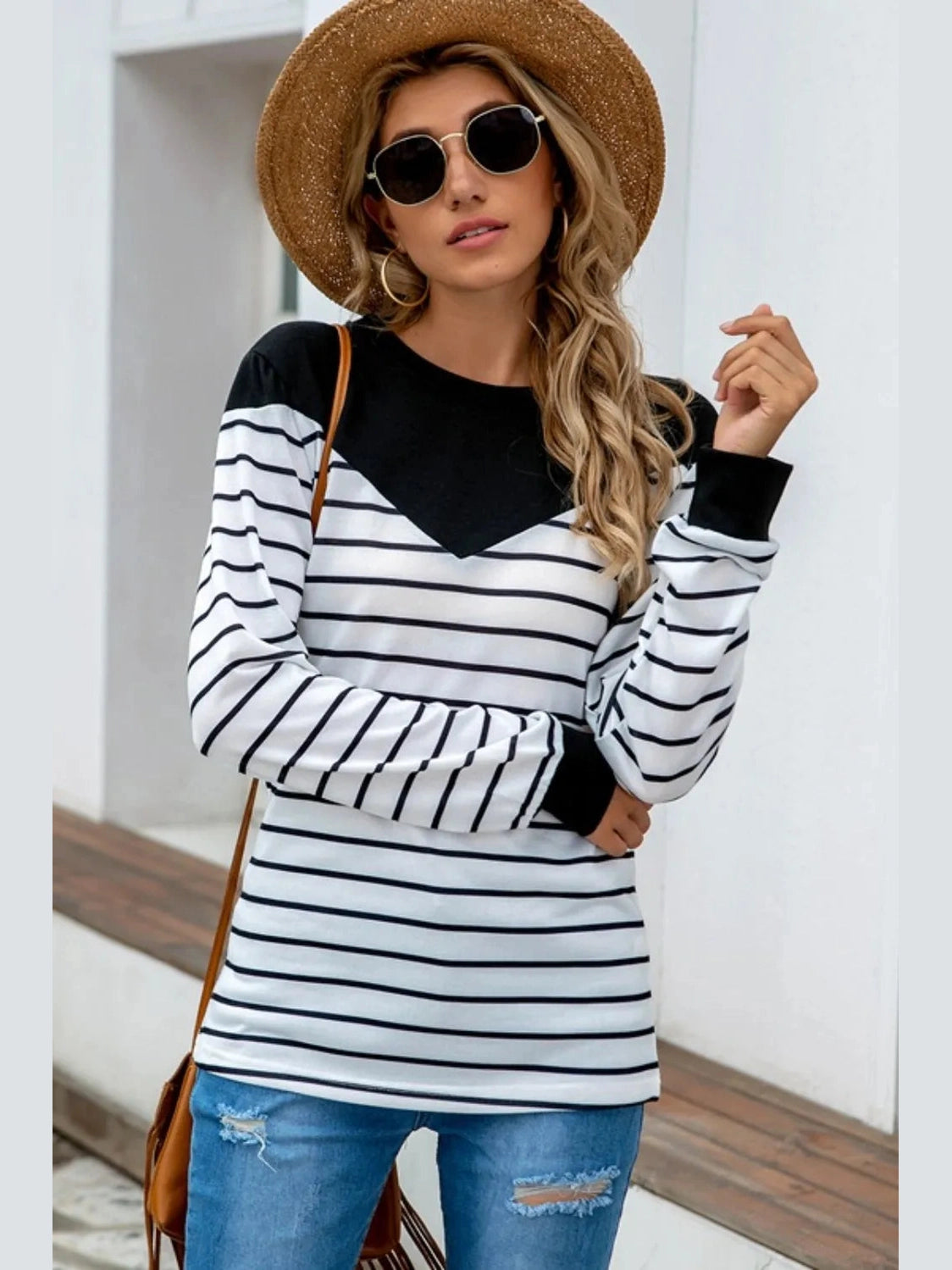 Striped Round Neck Long Sleeve T-Shirt NicholesGifts