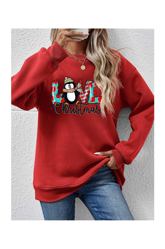 LIVE CHRISTMAS Drop Shoulder Round Neck Sweatshirt
