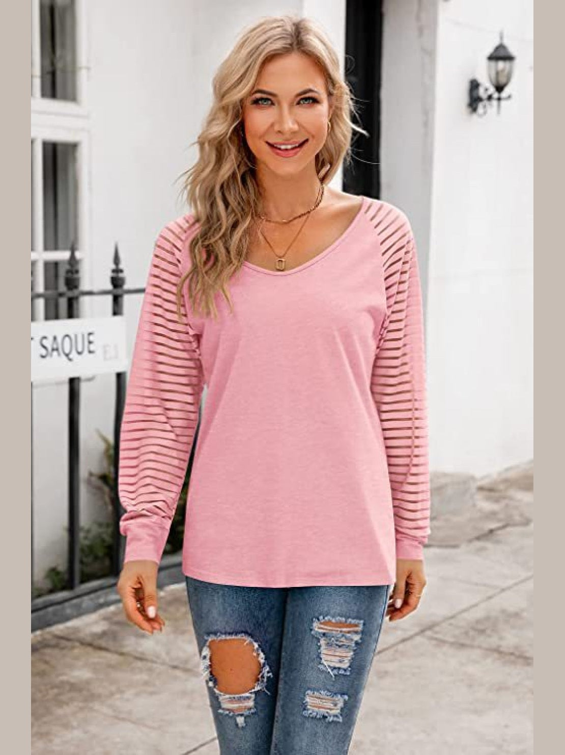 V-Neck Long Raglan Sleeve Top nicholesgifts