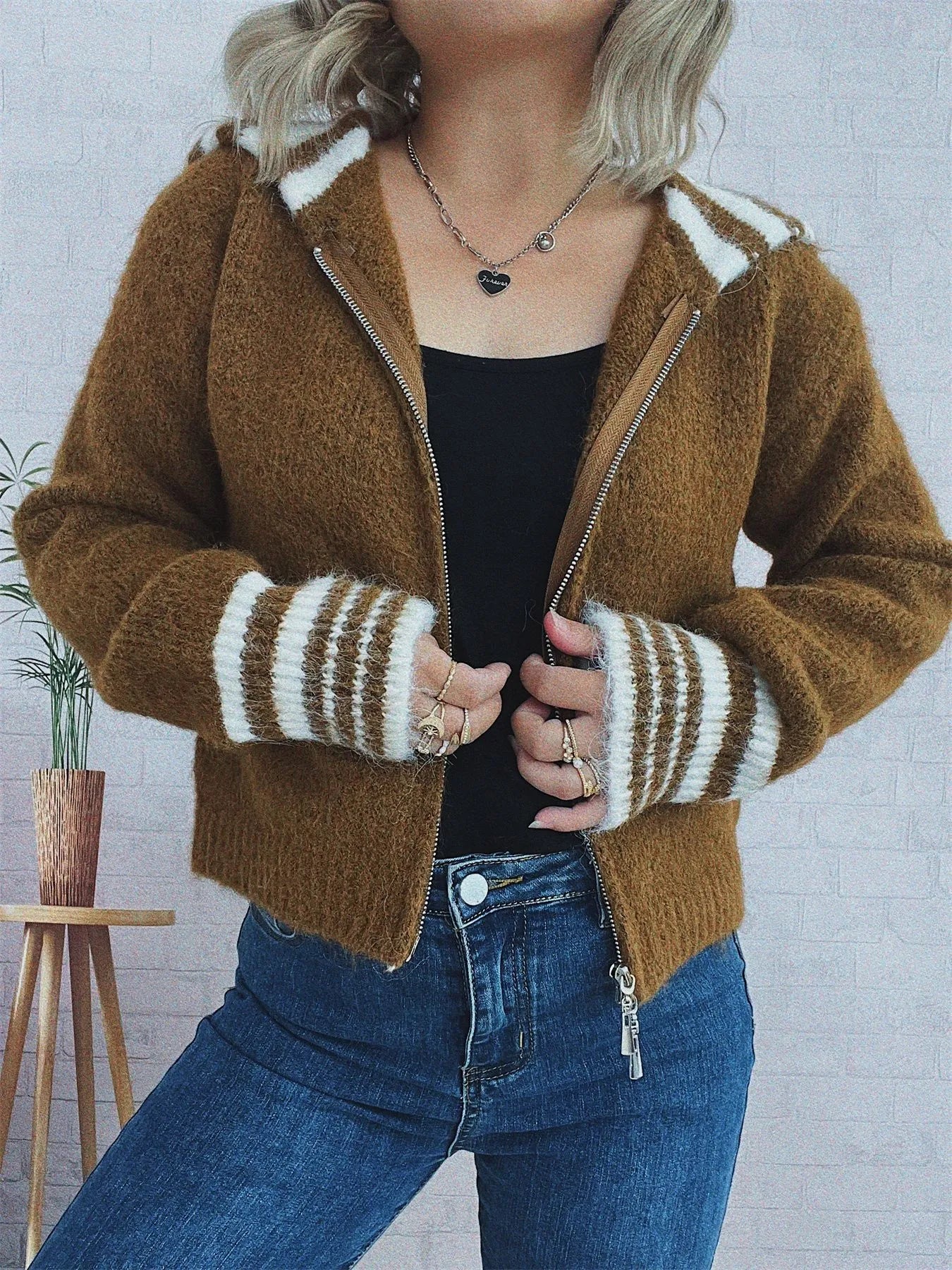 Striped Zip-Up Cardigan NicholesGifts