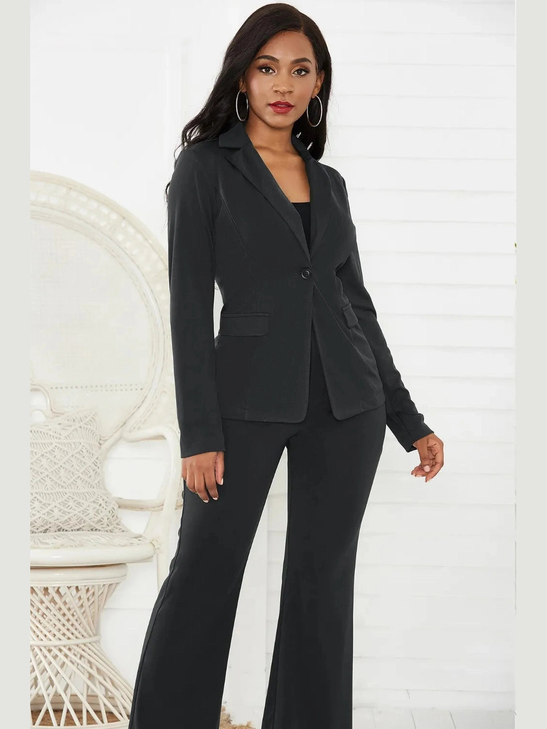 Lapel Collar Long Sleeve Blazer and Pants Set nicholesgifts