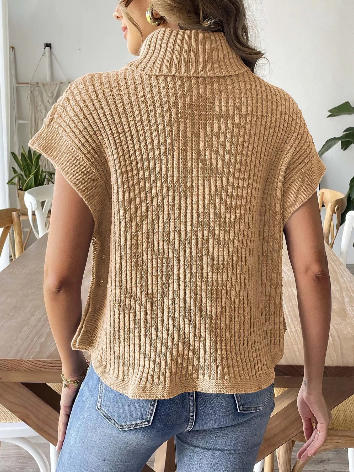 Turtleneck Side Decor Button Sweater Vest nicholesgifts