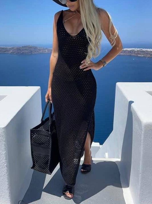 Slit Openwork V-Neck Sleeveless Cover Up NicholesGifts