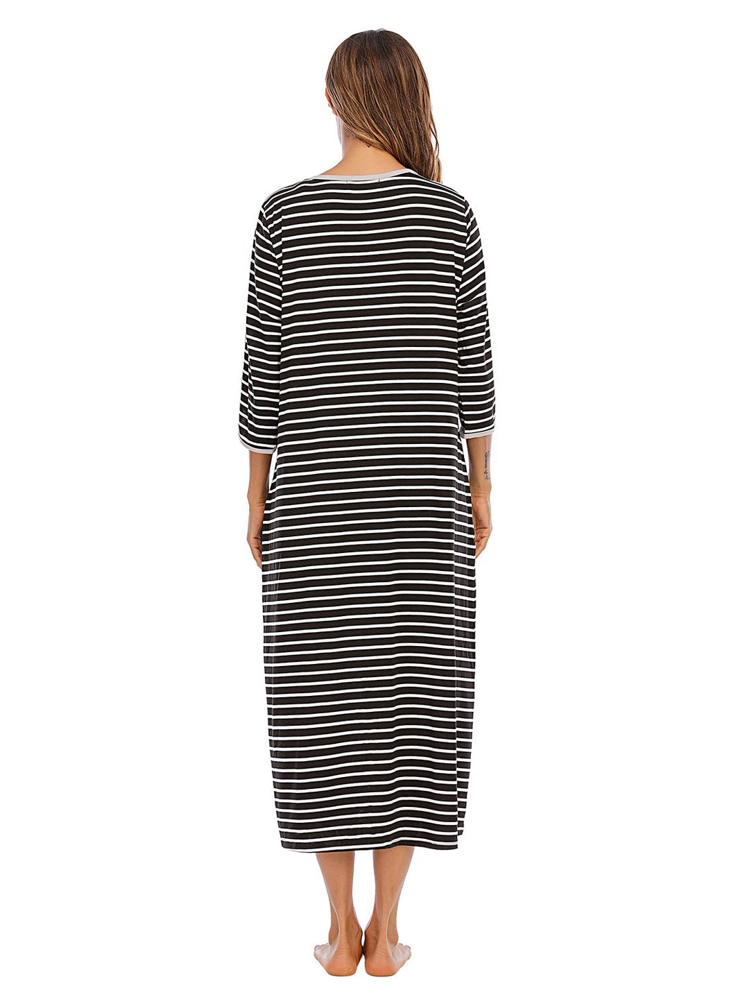 Round Neck Three-Quarter Sleeve Midi Night Dress nicholesgifts