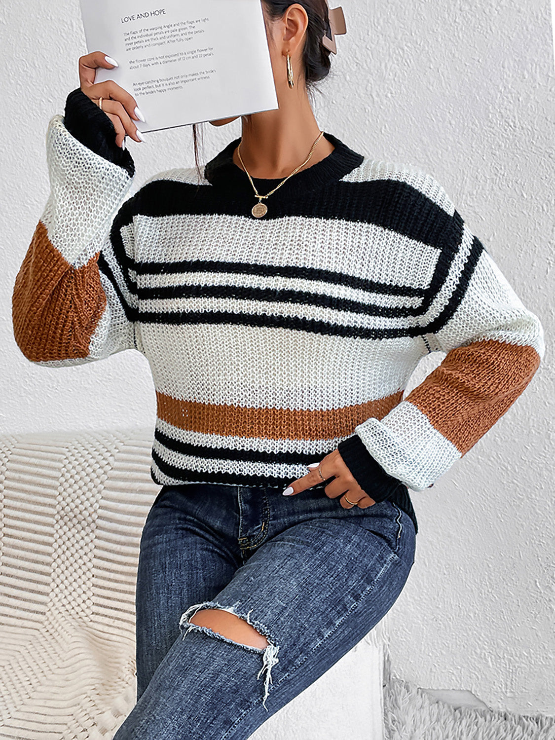 Striped Round Neck Sweater nicholesgifts