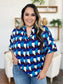 Women Double Take Full Size Geometric Notched Half Sleeve Blouse nicholesgifts