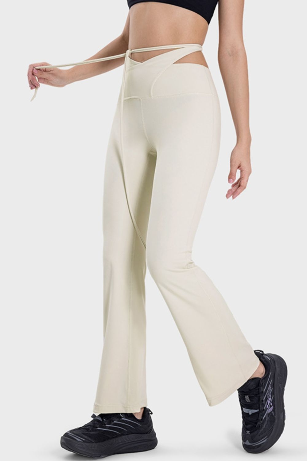 Women Tied Mid-Rise Waist Active Pants nicholesgifts