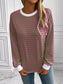 Women Ivy Lane Striped Round Neck Long Sleeve Sweatshirt nicholesgifts