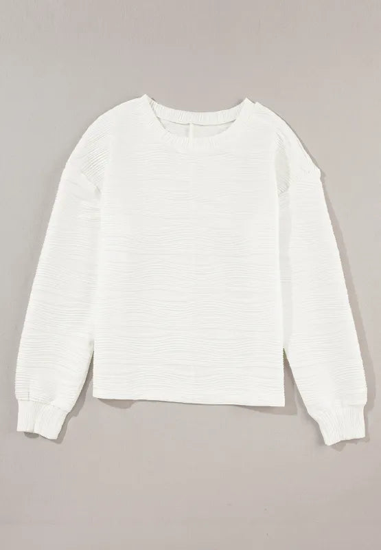 Texture Round Neck Long Sleeve Sweatshirt Trendsi