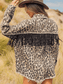 Leopard Fringe Detail Collared Neck Denim Jacket nicholesgifts
