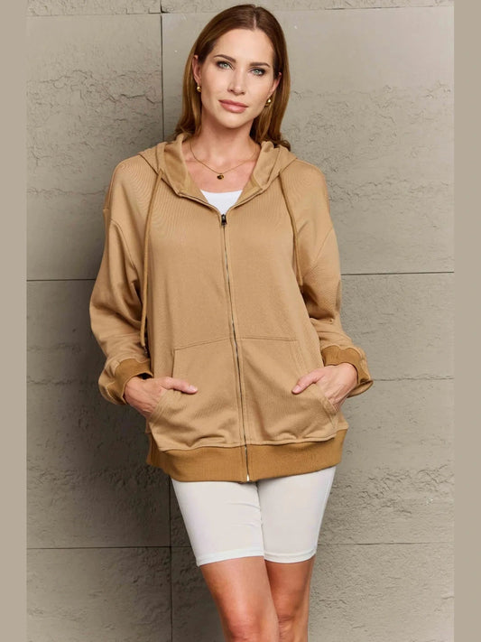 Full Size Zip Up Long Sleeve Hooded Jacket