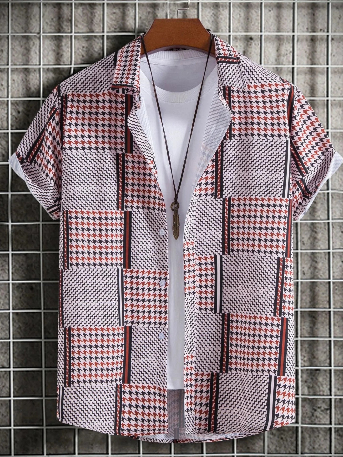 Men's Plus Size Patchwork Plaid Short Sleeve Casual Shirt Trendsi