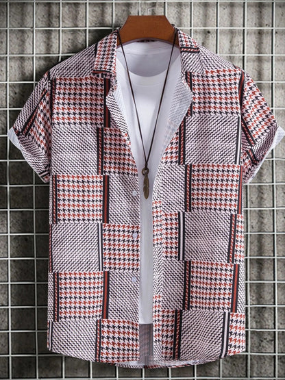 Men's Plus Size Patchwork Plaid Short Sleeve Casual Shirt nicholesgifts