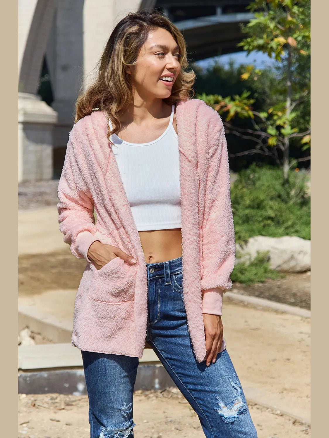 Full Size Teddy Hooded Jacket with Pockets nicholesgifts
